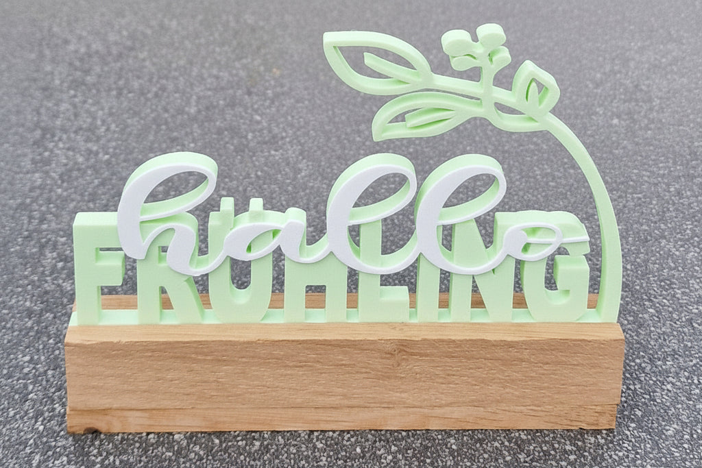 Schriftzug halloFRÜHLING mit Klötzchenhalterung