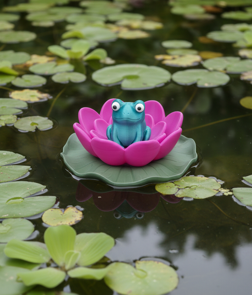 Frosch Fridolin – Seerose schwimmend oder als Gartenstecker