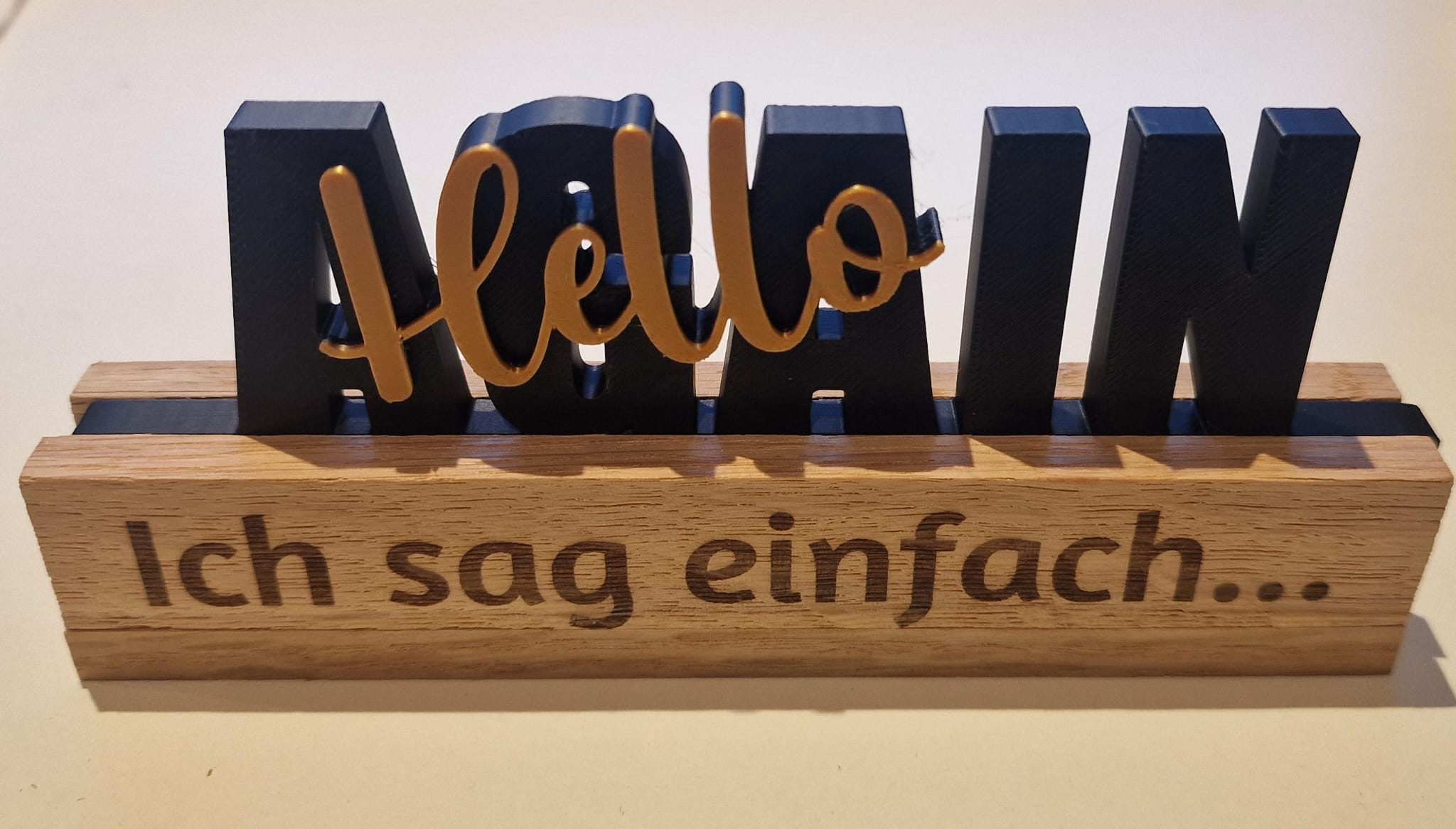 Schriftzug Klötzchen Hello Again